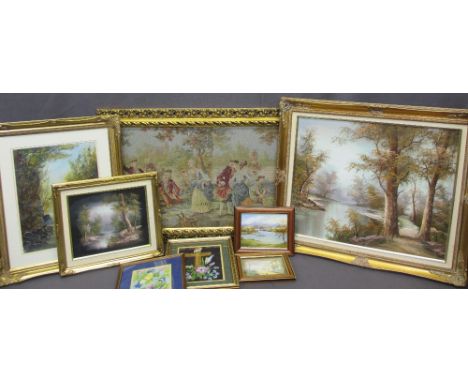 FURNISHING PARCEL (8) mixed media to include D R JONES, Anglesey, Straits Bridge, Fairy Glen River scene, large tapestry of l