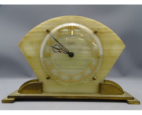 FINNIGANS LTD, MANCHESTER ART DECO STYLE BRASS &amp; MARBLE MANTEL CLOCK