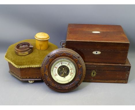TREEN WORK BOXES, foot stool, barometer ETC