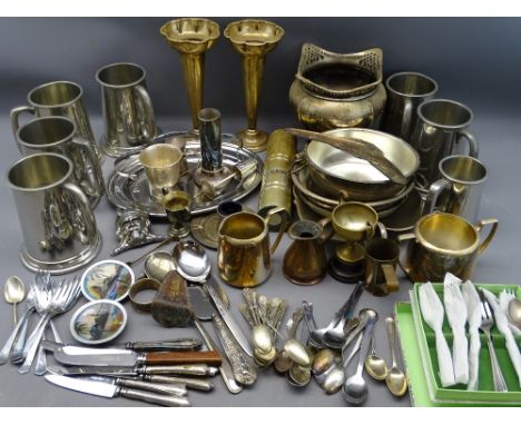 PEWTER, EPNS &amp; OTHER METAL WARE including tankards ETC and flatware (some scrap silver)