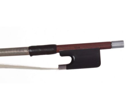 English silver mounted violoncello bow by W.E. Hill &amp; Sons circa 1932, stamped Hill, the stick round, the ebony frog plai