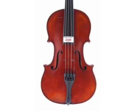 Violin of the Justin Derazey workshop and bearing the trademark logo stamped to the inner back, the one piece back of faint m