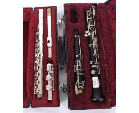 Leslie Sheppard oboe with thumb plate; also a Bach USA 1001 silver plated flute, both cased (2)