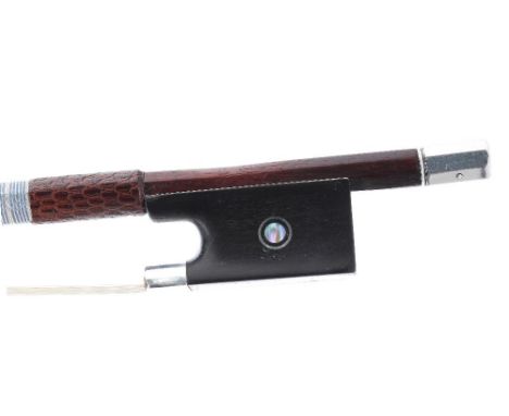 French silver mounted violin bow by Joseph Arthur Vigneron Pere and stamped A. Vigneron á Paris, the stick round, the ebony f