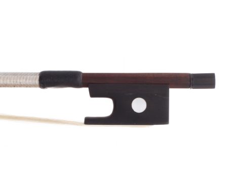 English viola bow stamped L. Panormo, circa 1820, the stick round, the ebony frog inlaid with pearl eyes and with a plain ebo