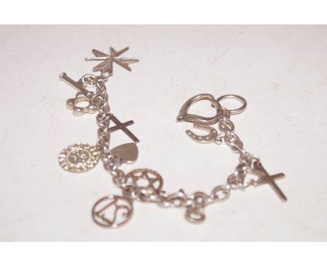 Silver charm bracelet, 12 charms approx.