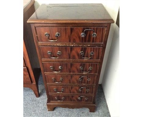 A Reproduction Walnut Three Height Serpentine Fronted Chest of Drawers, 43cm by 36cm by 78cm together with A Further Reproduc