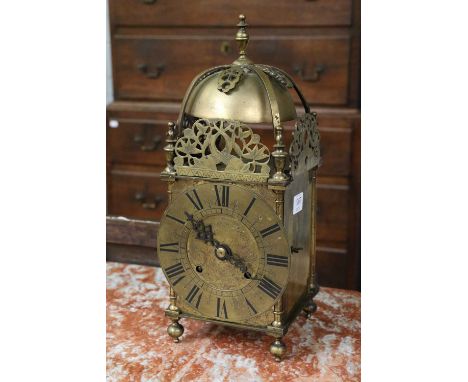 An 18th Century Style Brass Striking Lantern Clock, twin spring barrel movement with an anchor escapement, striking on two be