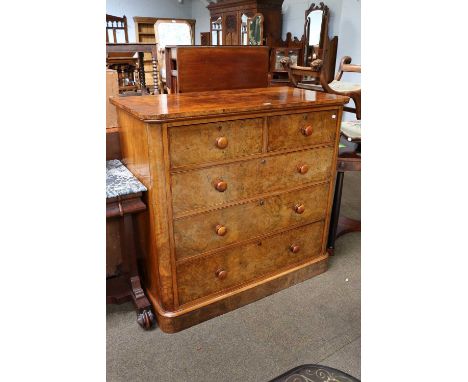 A Victorian Figured and Bur Walnut Four Height Chest of Drawers, with cock beading, Bramah locks, and turned drawer pulls, 12