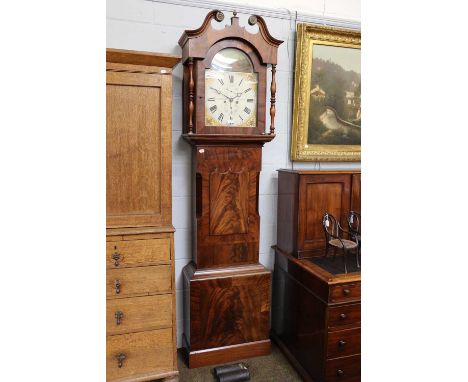 A Mahogany Eight Day Longcase Clock, circa 1840,14'' painted arch dial signed, Thos Dodson, Beeston, 232cm highWith two weigh