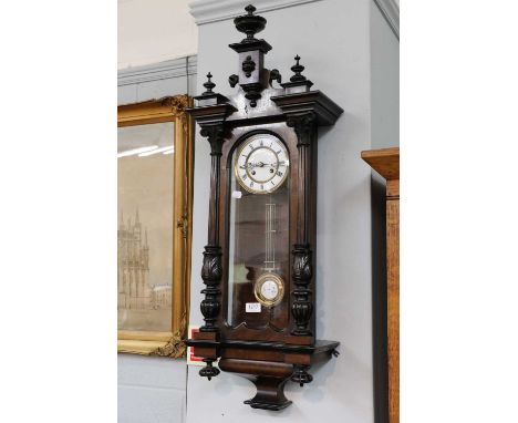 A Vienna Type Striking Wall Clock, circa 1900, twin spring barrel movement striking on a gong, 93cm high