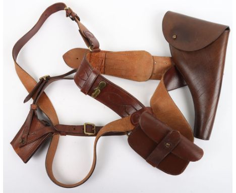 Army Officers Sam Browne Setup: Brown leather mixed periods setup to include  belt with brass metal work complete cross strap