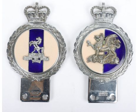 EIIR Queens Own Buffs  and Royal West Kent Regimental Car Badge: Both being  chrome and enamel car badges with makers details