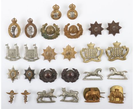  13x Pairs of British Regimental Collar Badges, including matched and un-matched pairs. Including Loyal Suffolk Hussars, Roya