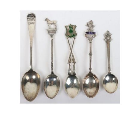 5 x Indian Army Silver Regimental Spoons, consisting of Calcutta Volunteer Rifles, Bombay Volunteer Artillery Electrical Engi