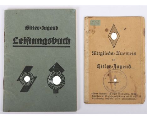 Third Reich German HJ /Army Grouping: HJ ID card with photograph and details, record book with photograph  with typed letter 