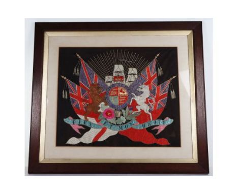 Naval Themed Royal Coat of Arms Tapestry : Super quality silk and wire embroidered tapestry with good colour ,housed in wood 