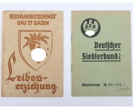 Third Reich German Documents: RAD sports book for GAU 27 BADEN and 1936 DSB book with details and stamps inside. 2 items 