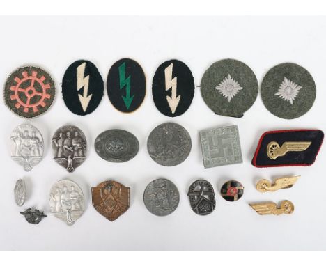 WW2 German Badges: A good selection of day badges, Army rank and trade badges, enamel HJ/DJ badge , women’s RAD neck badge an