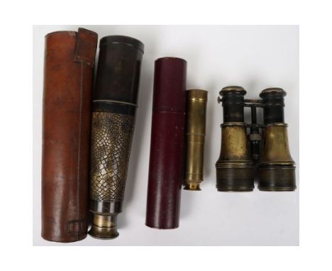Vintage Telescopes and Binoculars: Brass telescope with name W.COOK to front ,folds down to 15 cms in AF case, Larger brass t