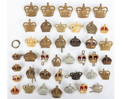 British Army Rank Crowns: Mixed King and Queens crowns in gilt, brass and white metal in various sizes and ages. Quantity 