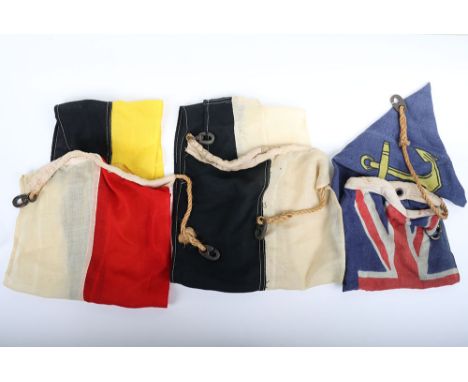 WW2 Royal Navy Fleet Reserve Flags: Two WW2 signal flags with makers labels and date 1945, arrow stamped  and  RNFA flag prin