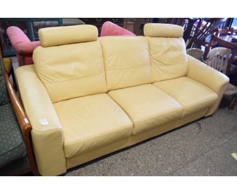 CREAM LEATHER THREE SEATER SOFA, 210CM WIDE