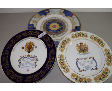 MIXED LOT: ROYAL WORCESTER "TO CELEBRATE THE MILLENNIUM" PLATE, TOGETHER WITH TWO AYNSLEY ROYAL COMMEMORATIVE PLATES (3)