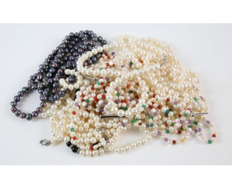 Selection of mainly pearl jewellery including eight necklaces, a bracelet and a quantity of stud earrings, with mostly silver