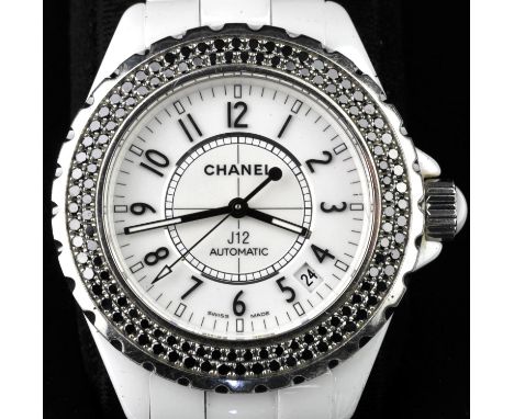 Chanel A Reference H1631 J12 Wristwatch, the diamond set bezel surmounting a signed white dial with Arabic numeral hour marke