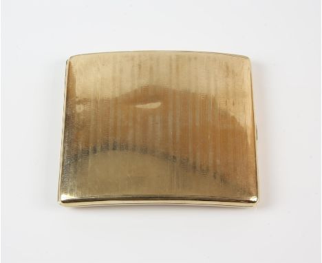 1920's gold cigarette case, engraved inside 'the devil P.V.D. L IM Calcutta, 1921', testing as 9 ct, with engine turned detai