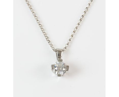 A single stone diamond pendant necklace, single stone round brilliant diamond weighing an estimated 0.50 carats, claw set in 