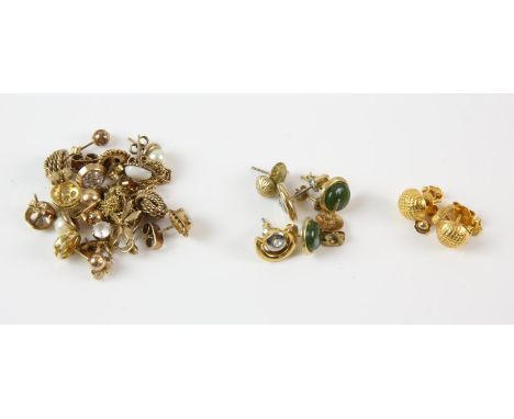 A collection of earrings, including a pair of textured dome earrings, with another pair of butterflies, both in 18 ct or high