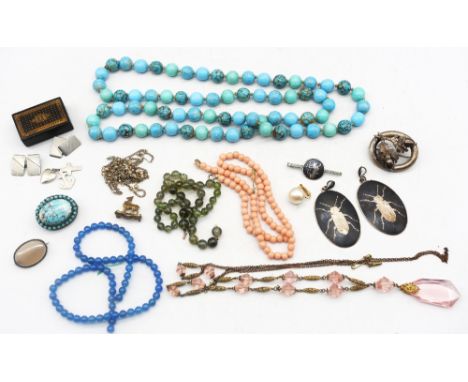A collection of vintage costume jewellery to include to include a malachite egg, approx 60mm, together with a jade type bangl