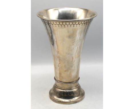 An early 20th century Swedish silver trumpet shaped vase, by K Anderson, Stockholm, with engraved banner decoration under rim