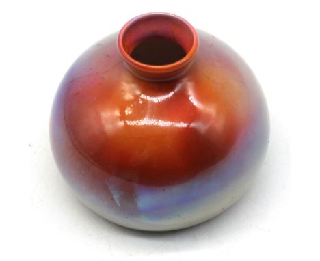 A Bernard Moore glazed pottery squat vase, mixed lustre colourway, marked Bernard Moore to base, approx. 8cm high x 9.2cm wid