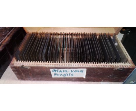 Two boxes of glass lantern slides, including Asian scenes, (qty). 