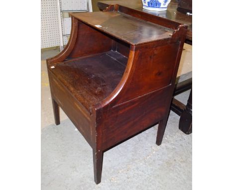 A George III mahogany commode with galleried top on tapering supports, 58cm wide x 78cm high. 