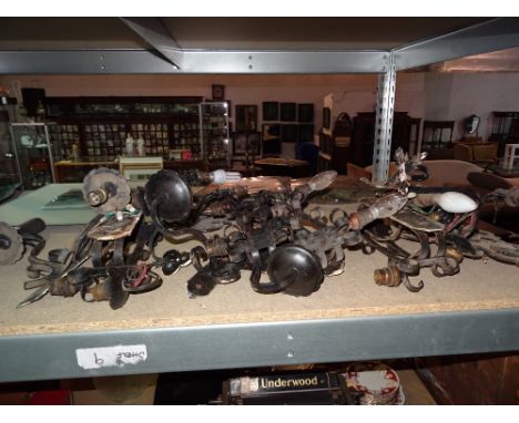 Lighting, including; mainly 20th century wrought iron wall lights and light fittings, (qty). 