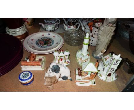 Ceramics, including; a Nao model of puppies, Coalport cottage models, a Villeroy and Boch porcelain model of a snowman and su