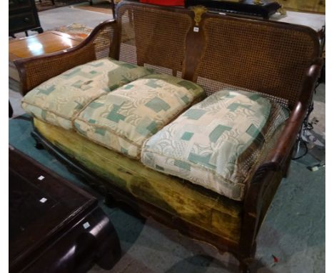 A 19th century burr walnut bergere suite comprising sofa and chair with shell decoration, 158cm wide, (2). 