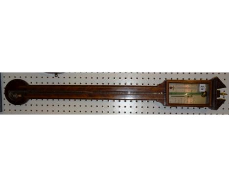 A Edwardian mahogany and inlaid stick barometer, 99cm high. 