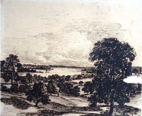 Follower of John Constable, The Stour at Manningtree, Essex, pen and ink, 19cm x 22.5cm.; together with a pencil study of a v