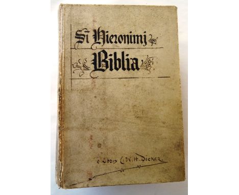 BIBLE  [Lyons 1526 Vulgate]  Textus Biblie  . . .  engraved pictorial title printed in red & black & almost all within decora