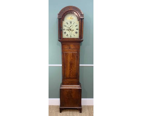 EARLY 19TH CENTURY 8-DAY LONGCASE CLOCK, Jonh Farr, Bristol, painted Roman 11-inch dial, later leaf-carved arched hood with f