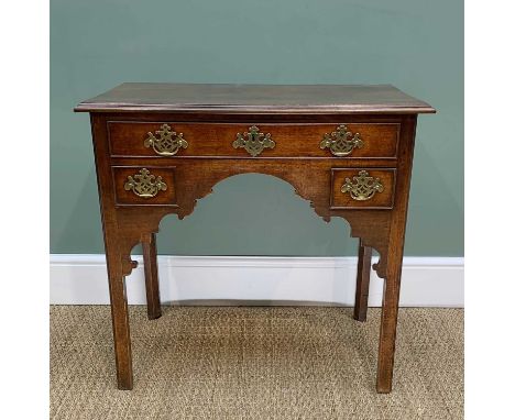 MID-18TH CENTURY MAHOGANY LOWBOY, moulded top above one long and two short drawers, above shaped arch, caddy moulded square s