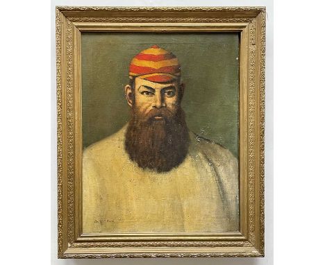CRICKET: after Archibald John Stuart Wortley, oil on canvas - portrait of W. G. Grace, bears inscription and date 1879, 45 x 