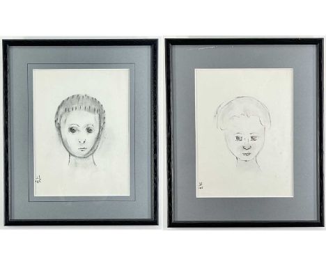 ‡ JACK JONES pencil, a pair - Head portrait of a young boy and young girl, signed with initials and dated '85, 25 x 19cmsComm
