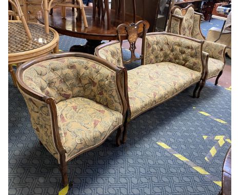 EDWARDIAN INLAID SOFA &amp; TUB CHAIR &amp; WINGBACK CHAIR