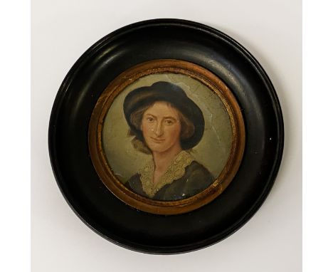 FRAMED OIL ON BRONZE VINTAGE PORTRAIT MINIATURE - 12CMS (H) X 12CMS (W) OUT FRAME APPROX